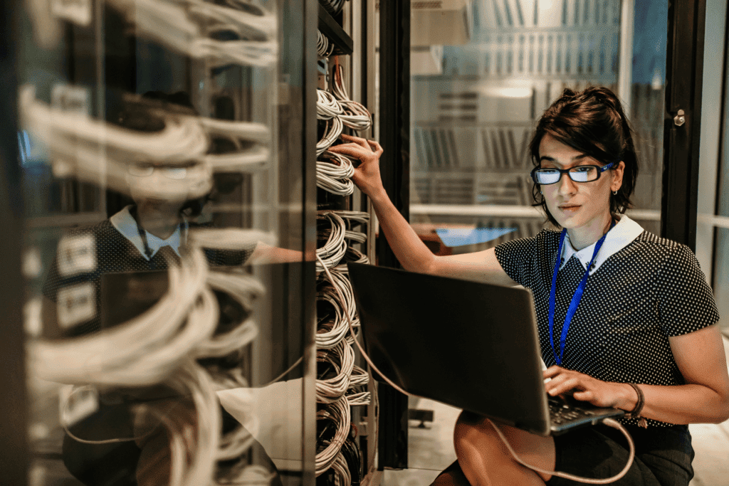It infrastructure professional working on a business server